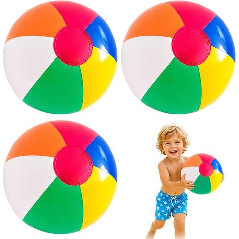 Ballon de plage gonflable - Ballon piscine coloré - Jeu d’eau pour enfants - Balle géante pour piscine (22cm, lot de 3) (1/5)