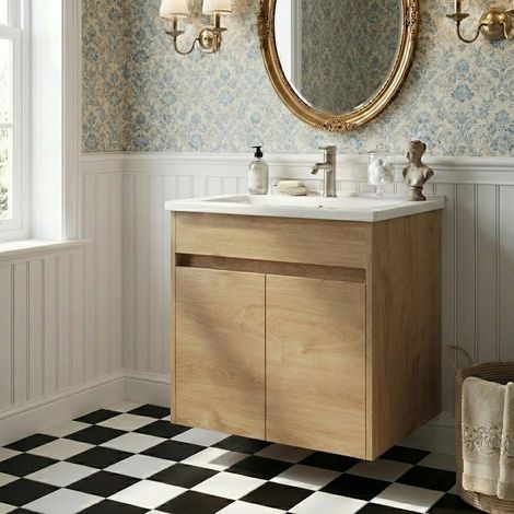 Vitra S50+ Wall Hung 2-Door Vanity Unit with Basin 600mm Wide - Golden Oak
