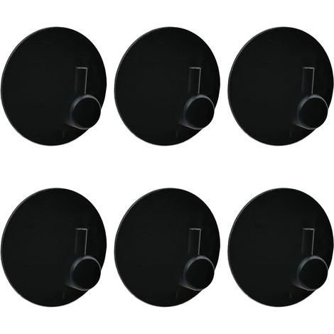 Juego de 6 ganchos adhesivos negros para baño, muy resistentes e impermeables, sin perforación, de acero inoxidable, accesorios de cocina y baño con almohadillas adhesivas extra (1/5)