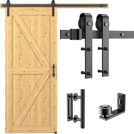 200cm Quincaillerie Kit de Rail pour Porte Coulissante avec Guide de Plancher, pour Grange, Poignée (1/5)