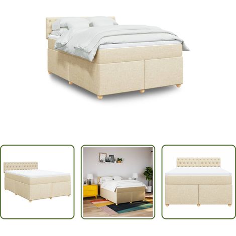 vidaXL Surmatelas - Sommier à lattes de lit avec matelas Crème 140x200 cm Tissu (1/5)