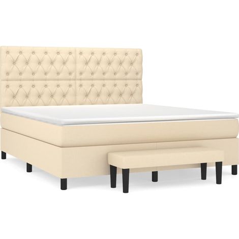 Maison Exclusive - Giroletto a Molle con Materasso Crema 160x200 cm in Tessuto