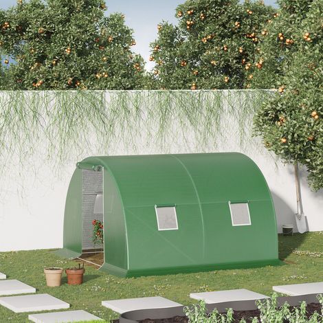3x3x2m Gartentunnel-Gewächshaus mit PE-Folie, Pflanzengewächshaus mit Rolltor und Fenstern, Grün
