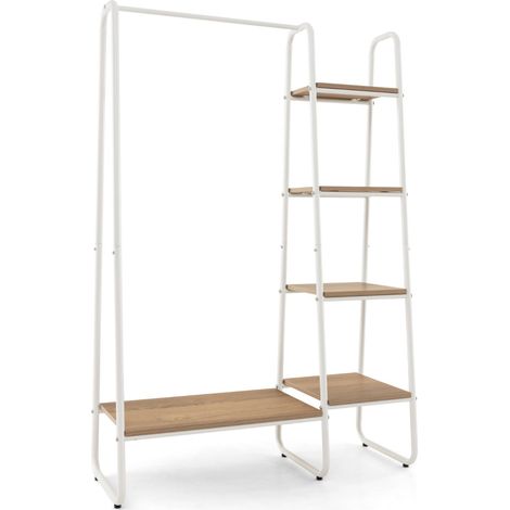 Scaffale separato per indumenti in metallo con ripiani, Appendino aperto per appendere vestiti e riporre Naturale (1/4)