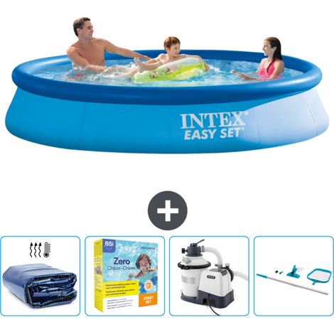 Piscine Gonflable Ronde Easy Set Intex - 366 x 76 cm - Bleue - Incluse Accessoire CB72