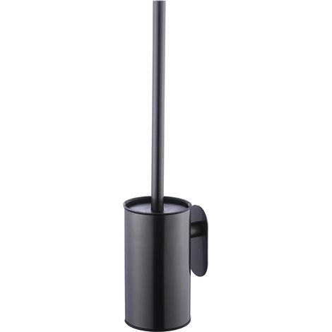 Brosse WC et support en acier inoxydable, fixation murale, autocollant, long manche, sans perçage, nettoyant robuste pour salle de bain (noir) (1/5)