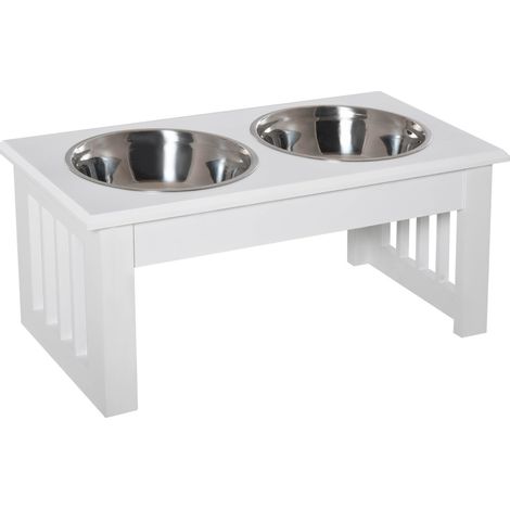 CHICFURN Stazione rialzata antiscivolo per cani 44 x 24 x 15 cm bianca, 2 ciotole (1/5)