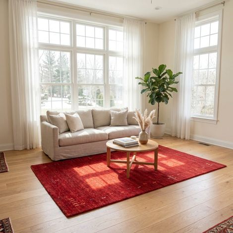 Tapis Gabbeh indien Tapis Fenth - Tapis en laine - 140x70cm, Rectangular - 100% Laine vierge - Tissé main - Rouge foncé