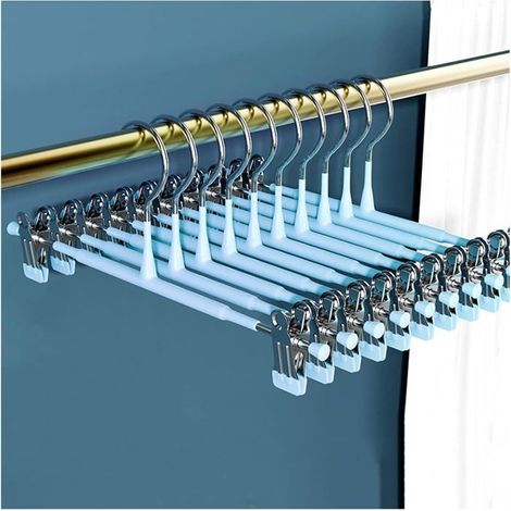 6 cintres réglables pour pantalons et jupes, antidérapants avec barre renforcée, gain de place pour shorts, bleus, usage quotidien (1/5)