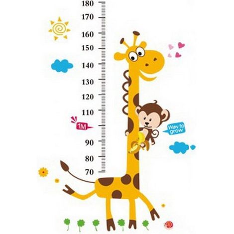 Autocollant toise pour enfants, motif girafe, orange, 180 cm (1/5)