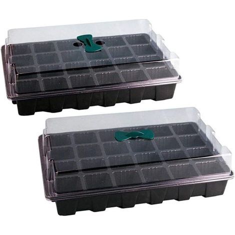 3er-Pack Anzuchtschalen aus Kunststoff mit je 24 Zellen, Blumengarten-Anzuchttopf, Saatgut-Pflanzschalen-Set mit Deckel, Pflanzkasten (SCHWARZ) (1/4)