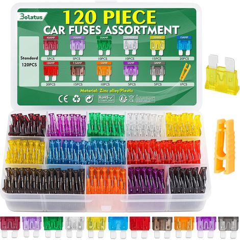 120 Pcs Fusible Voiture Moyenne Fusibles Automobile 2A 3A 5A 7.5A 10A 15A 20A 25A 30A 35A 40A Fusibles pour Auto Moto Truck RV Camion + Extracteur (1/5)