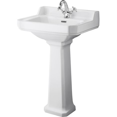 Milano Richmond 560mm x 450mm White Ceramic Full Pedestal Bathroom Basin Sink - 1 Tap Hole (1/5)