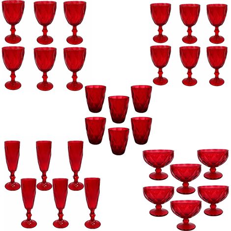 Set Completo di 30 Bicchieri calici Coppe fluit Rossi Acqua Vino flute Coppette per una tavola di Natale Effetto Diamante Eleganti per le Feste e Occasioni Speciali (1/5)
