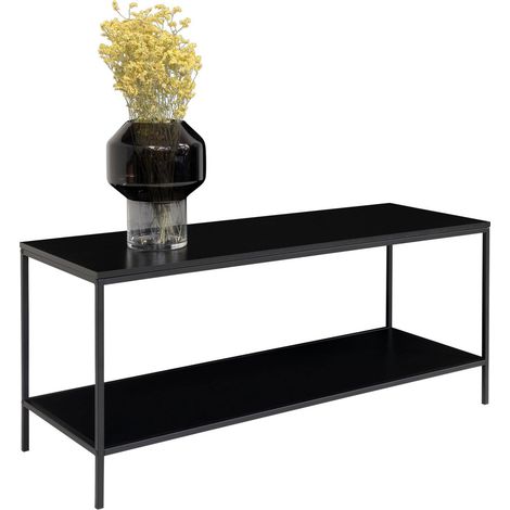 Mobile TV Vita a 2 ripiani in nero con struttura in acciaio, 100×36×45 cm