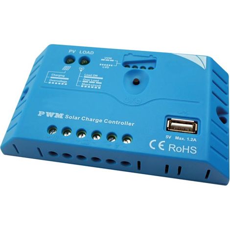 REGULADOR SOLAR PWM CON SALIDA USB - 10 A - 12/24 VDC