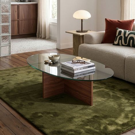 Tavolino da Caffè Viroya con Piano Ovale in Vetro Fumé 100 x 60 x 36 cm Effetto Noce/Grigio [en.casa] (1/5)