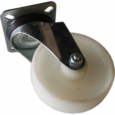 FPLUS rueda nylon con placa 125 mm. sin freno 16138 , Rueda de nylon                                                                        Diametro rueda 125 mm.
Peso maximo. 225