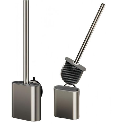 (1 Stück) WC-Bürstenhalter mit Bürste – Wandhalterung aus Aluminium und ABS, robuste TPR-Bürste, modernes anthrazitgraues Design (1/5)