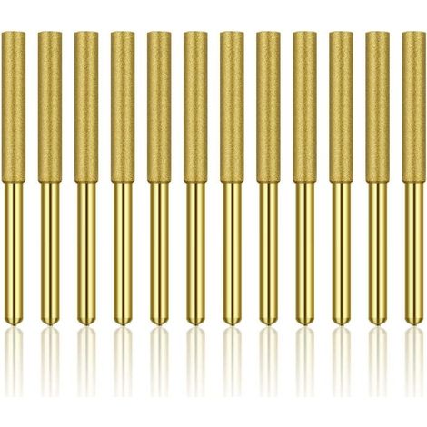 12 Pcs Diamant Affûteur de Tronçonneuse, Haute Dureté Titane Plaqué Burr Meule Meule, Affûteur de Tronçonneuse Pierre Bits, 5/32in 4mm (1/5)
