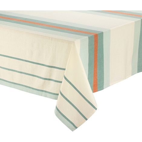 Nappe de Table Rectangulaire en Coton Recyclé à Rayures Vert d'Eau 170 x 250 cm - PANGIVO