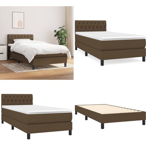Cama box spring con colchón tela marrón oscuro 90x200 cm - Colchón de muelles - Cama de muelles