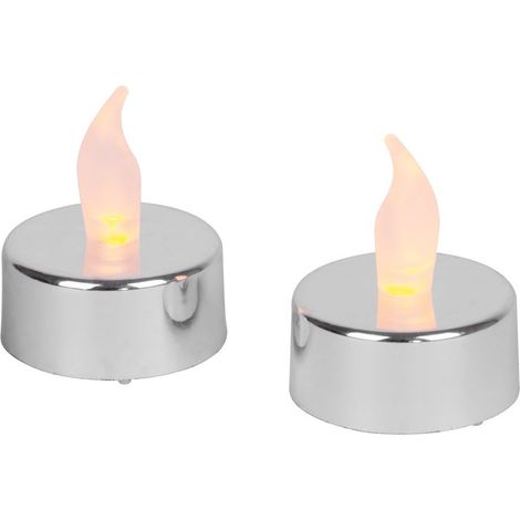 Kerzen MagicHome Weihnachten, LED Tee, Set 2 Stk., silber, für Grab, bewegliche Flamme (1/4)