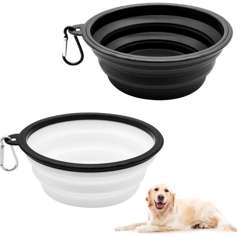 2 x Portable Folding Dog Bowls Travel Bowls for Dogs and Cats (350 ml, Black, White) (1/5)