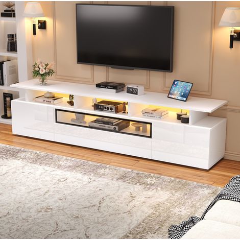 mueble TV LED con 2 puertas y cajón blanco 180 cm OKMYHOME (1/5)