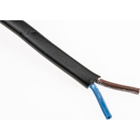 Câble d'alimentation RS PRO 2x0,5 mm², gaine PVC Noir, 100m ( Prix pour Bobine de 100 Mètres )