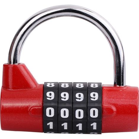 Candado de combinación de 4 dígitos, para maleta de viaje, taquilla de gimnasio, seguridad, cerradura de contraseña de aleación (rojo) (1/4)