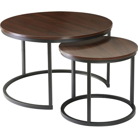 CALICOSY - Lot de 2 Tables Basses Gigognes Rondes L70 cm - LENNY (1/5)