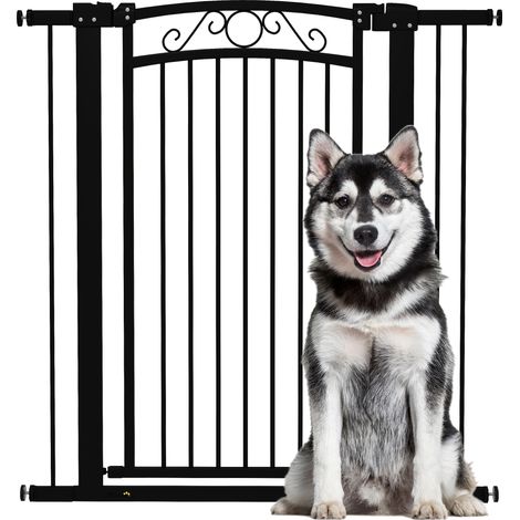 Cancelletto per cani regolabile in larghezza da 76 a 104 cm con 2 estensioni e doppia chiusura,nero.