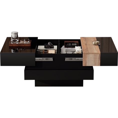 CHICFURN Tavolino da salotto sollevabile 70 x 70 x 39 cm in MDF nero con vano contenitore (1/5)