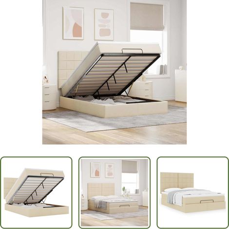 vidaXL Stauraum - Ottoman-Bett mit Matratze Creme 140x200 cm Stoff (1/5)