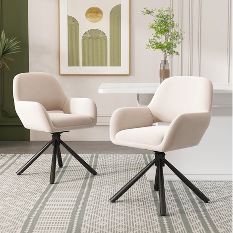 Sillas de comedor giratorias de terciopelo con reposabrazos, beige, juego de 4 HAVRYA (1/5)