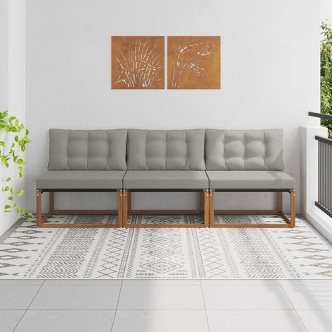 vidaXL 3 Piece Outdoor Middle Sofa Solid Acacia Wood and Textilene
