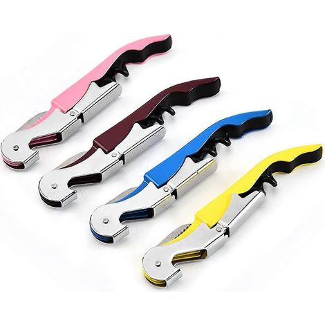 Tire-bouchon de sommelier robuste à double charnière en acier inoxydable pour bouteilles de vin, ouvre-bouteille multifonction pour serveurs et barmans (4 couleurs) (1/5)