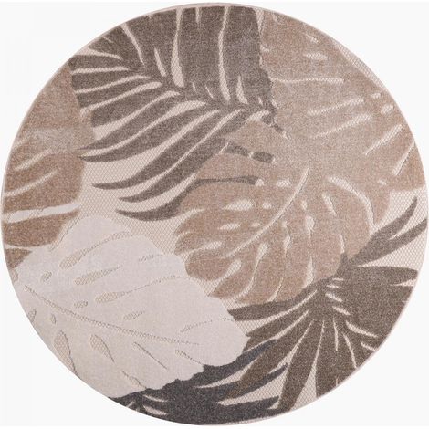 Tapis extérieur kilim Ø150cm beige et crème rond CHIMEKI (1/3)