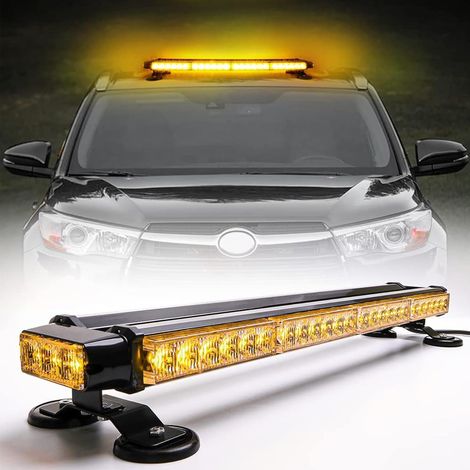67cm 54 LED Barre lumineuse stroboscopique Double face clignotant haute intensité Avertissement automobile Clignotant d'urgence Barre LED avec base magnétique (ambre/blanc/ambre/blanc)
