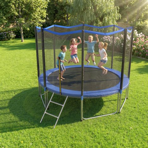305 cm großes Trampolin mit Sicherheitsnetz und Außenleiter.