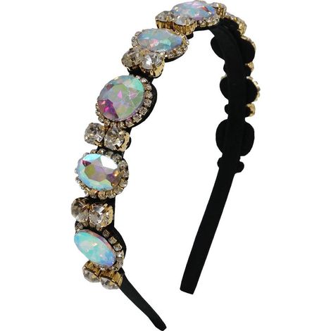 Headband - Crystal Rhinestone - Velvet Band with Artificial Beads - Boho Hair Accessory - One Size Fits Most - 4.5 Cm Width (1/5)