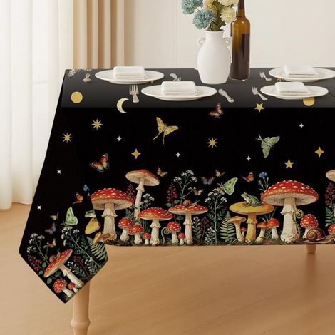 Abwaschbare Tischdecke 213x152 cm mit Pilz- und Sternenmuster, wasserabweisend
