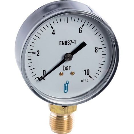 Distrilabo – Manomètre chauffage central 6 bars Ø80mm – Raccord mâle laiton 1/2” – Boîtier acier pour fluides non corrosifs – Indice IP23 (1/5)