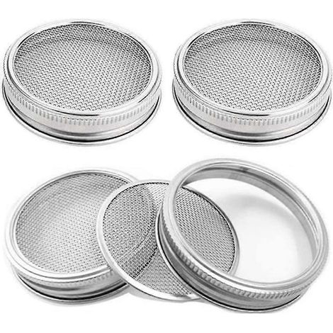 Filiyano-Lot de 4 couvercles en acier inoxydable pour bocaux à germination larges et à large ouverture, destinés à la culture de germes. (1/5)