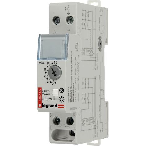 Legrand – Minuterie pour éclairage 1 module – Temporisation 0,5-12 min – Charge max 2000W – Interrupteur manuel – Électronique silencieuse