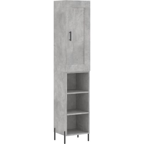 Buffet bahut commode armoire meuble de rangement organisateur cuisine salle de séjour salon haut 34,5 x 34 x 180 cm bois d'ingénierie gris