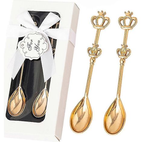 Lot de 2 cuillères à café à long manche en forme de couronne, cuillères à glace NRRGold (1/5)