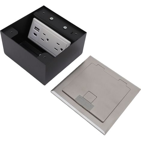 Prise de sol encastrable 2 x 3 broches + ports USB A et USB C, argentée, étanche, en acier inoxydable, boîtier dissimulé (1/5)