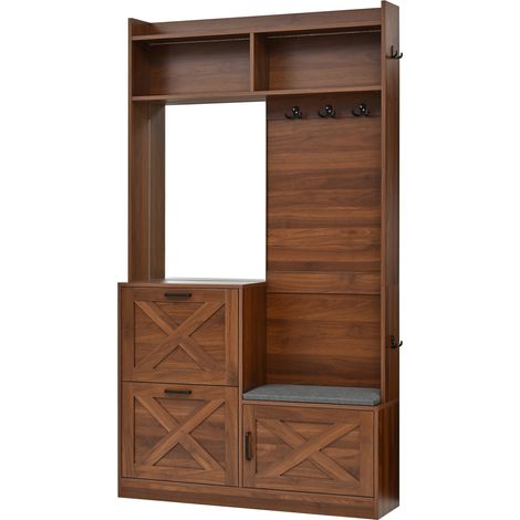Armario recibidor compacto con zapatero abatible doble, espejo y banco con LED, HOMVRA (1/5)